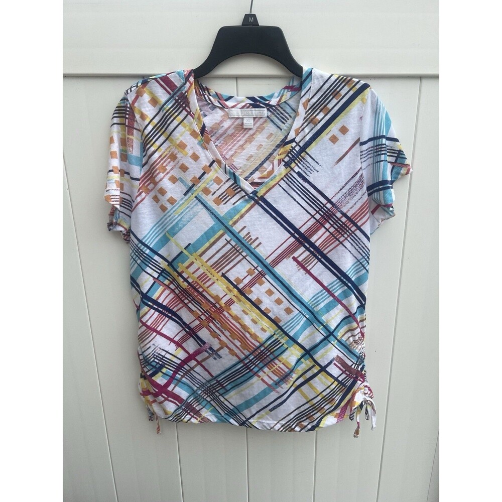 Juniper + Lime Top Womens XL Geometric Multicolor Short Sleeve